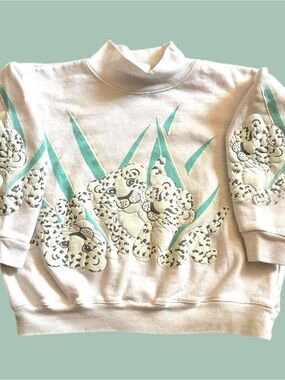 Kids' Light Pink Leopard Graphic Sweatshirt with Teal Accents- RARE Vintage